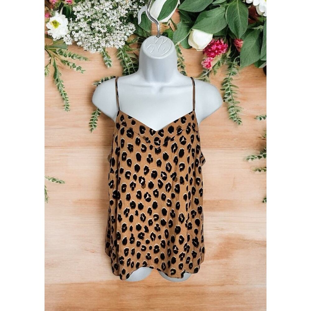 A New Day Animal Print Cami Top Sz M Sleeveless Blouse V-Neck Loose Layering